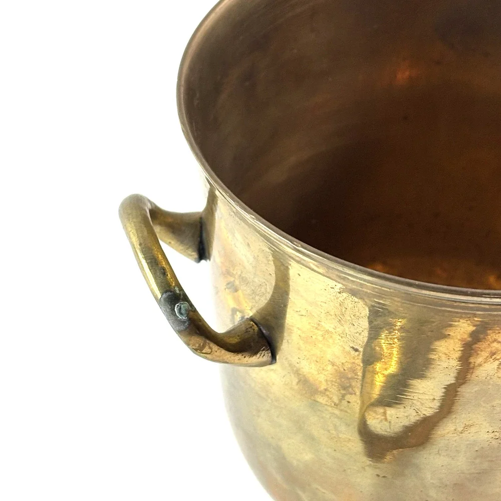 Vtg Brass Handled Bucket w Claw Tongs Ice Bar Cart Mid Century bar wear Patina